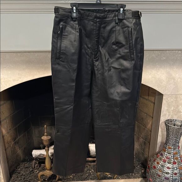 Newport News Black Leather Pants wide leg crops size 14 - Picture 1 of 8